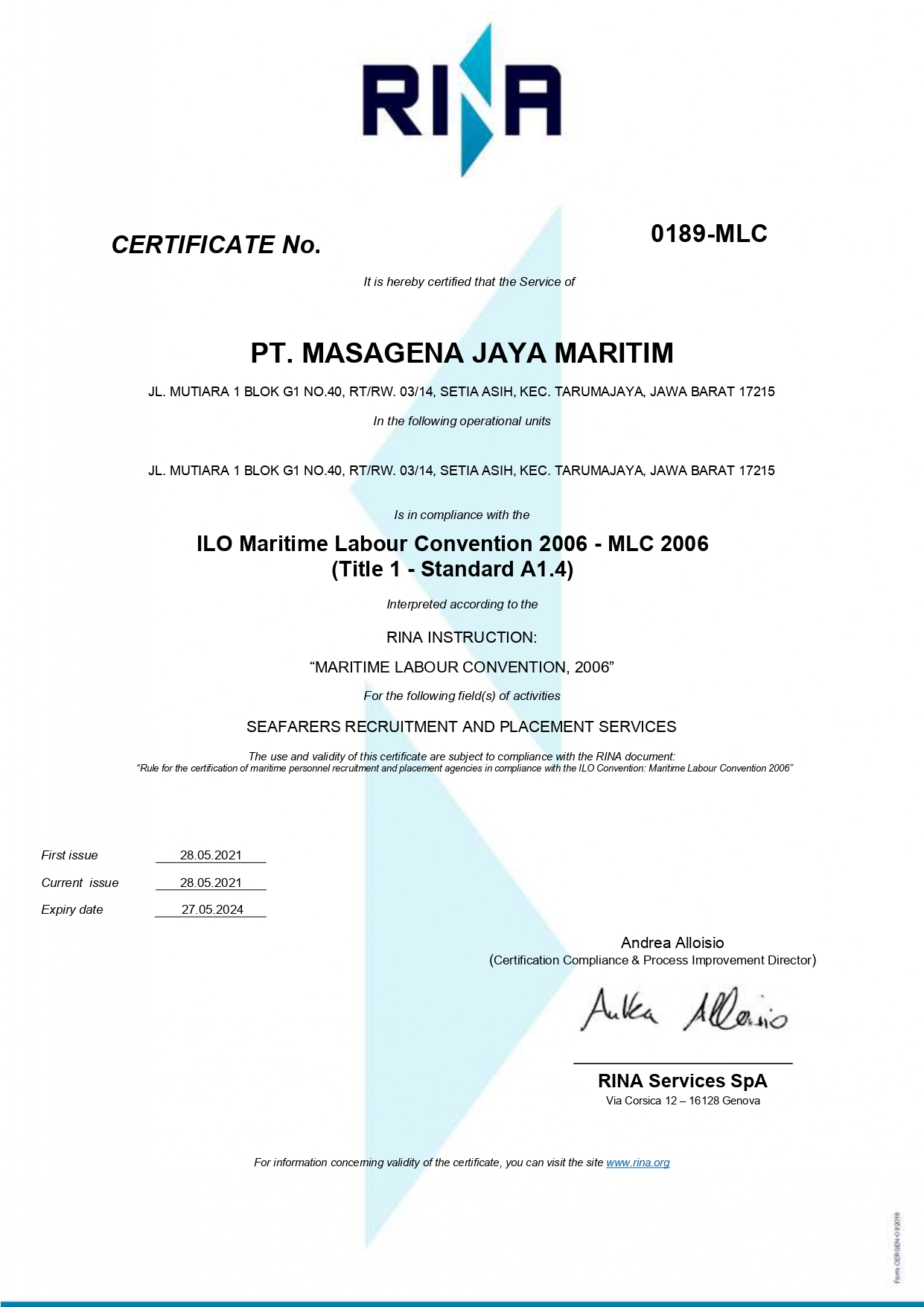 MLC 2006 Certificate